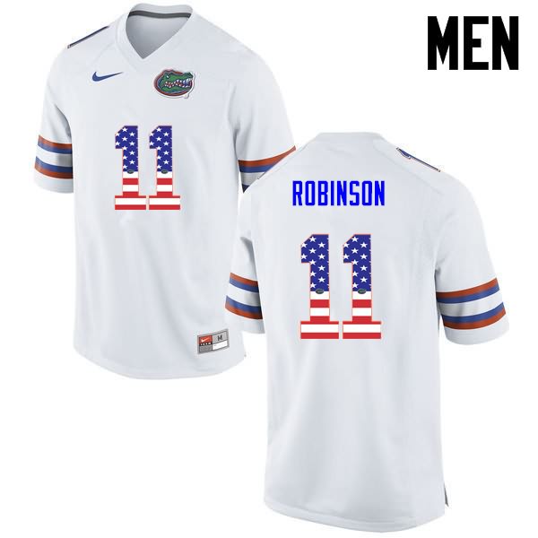 NCAA Florida Gators Demarcus Robinson Men's #11 USA Flag Fashion Nike White Stitched Authentic College Football Jersey ZWA3064XH